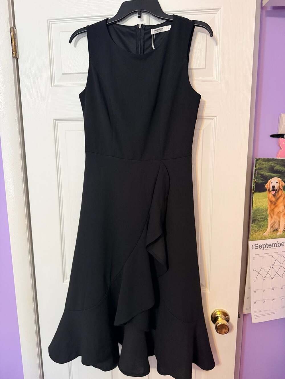 Dresstells Ruffle Hem Cocktail Dress Size M Black Sleeveless